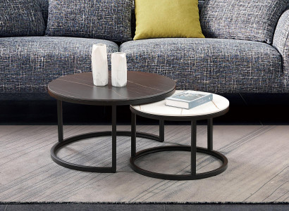 Woonkamer Ronde Set 2x Salontafel Koffietafel Bijzettafel Ontwerper Familienzimmer Rundset 2x Couchtisch Beistelltisch Designer