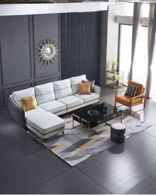 Woonlandschap hoekbank L-vorm decor fauteuil set garnituur modern leren bankstel