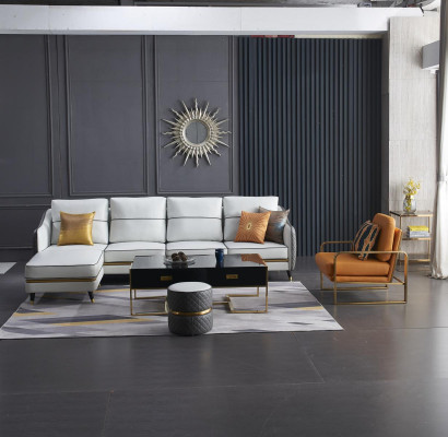 Woonlandschap hoekbank L-vorm decor fauteuil set garnituur modern leren bankstel