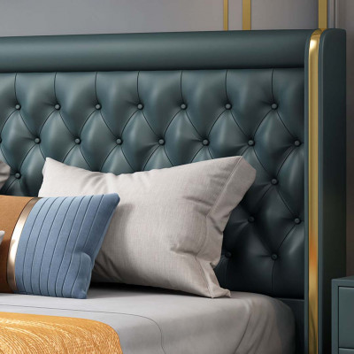 Slaapkamer Bed Nachtkastjes 3-delige set Design Decoratie Luxe Bedden Leer