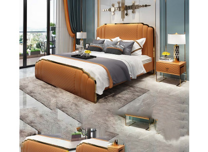 Ontwerp leren bed slaapkamer 3-delig set 2x nachtkastje bedden luxe meubels
