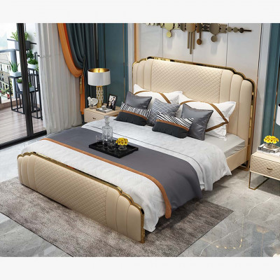Ontwerp leren bed slaapkamer 3-delig set 2x nachtkastje bedden luxe meubels