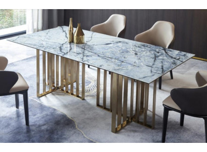 Ontwerp tafel roestvrij staal kantoor vergaderzaal eetkamer woonkamer marmer kleur meubels.