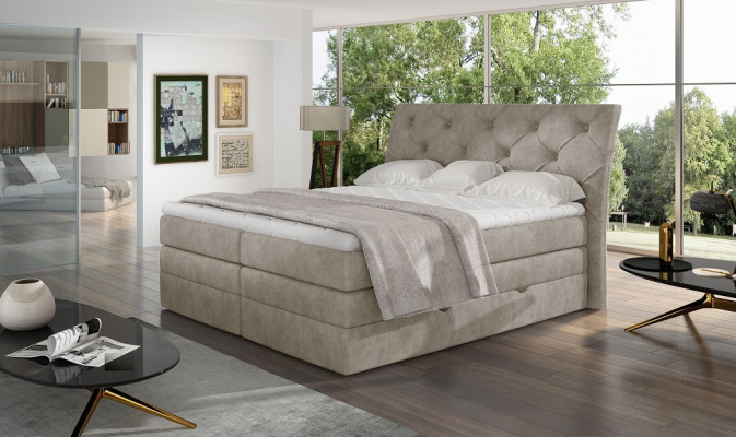 Luxe slaapkamer bed gestoffeerd Chesterfield boxspring luxe tweepersoons hotel