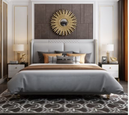 Luxe slaapkamer bed gestoffeerd ontwerp dubbel hotel huwelijk luxe bedden