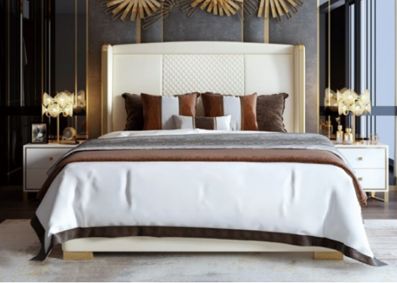 Luxe slaapkamerbed gestoffeerd ontwerp decoratie Luxe tweepersoons hotelhuwelijksbedden
