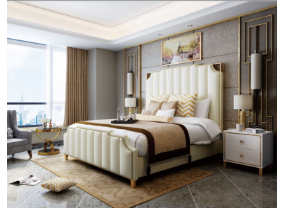 Designer tweepersoonsbed bed hotel luxe slaapkamer 180x200cm leer metaal