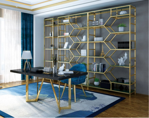 Luxe kantoorset groep roestvrij stalen metalen tafel kast 5-delige set kantoor.