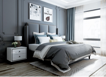 Luxe leren bed in metalen gouden design, gestoffeerd hotelbed 180x200cm.