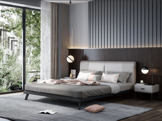 Luxe Design Lederen Bed Metalen Gouden Bedden Bekleding Hotel 180x200cm Grijs