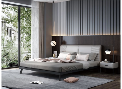 Luxe Design Lederen Bed Metalen Gouden Bedden Bekleding Hotel 180x200cm Grijs