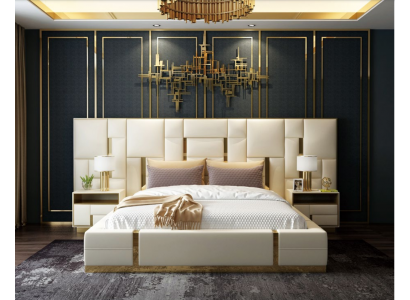 Hotelbed Luxe Design Bedden Bekleding Decor Metaal Leder Slaapkamer XXL