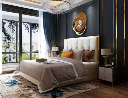 Luxe design leren bed met gouden metalen bekleding voor hotelslaapkamers.