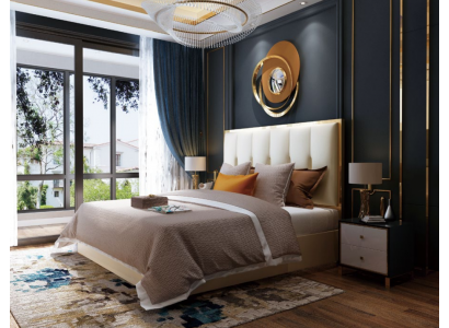 Luxe design leren bed met gouden metalen bekleding voor hotelslaapkamers.