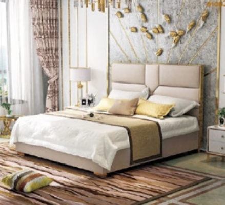 Luxe design leren bed metaal goud bedden gestoffeerd hotel 180x200cm