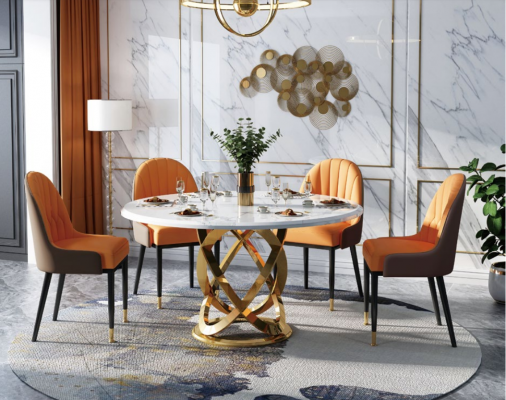 Ontwerp Ronde Eetkamerstoel Set Tafels Metalen Stoelen 4x Stoelen + Tafel