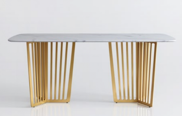 Luxe eettafel leer + roestvrij staal marmerimitatie tafel steen eetkamer