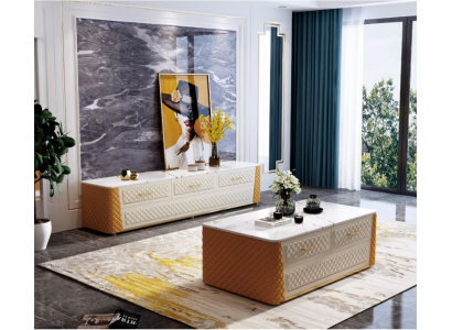 Ovale salontafel ontwerp woonkamertafel imitatie marmerleder