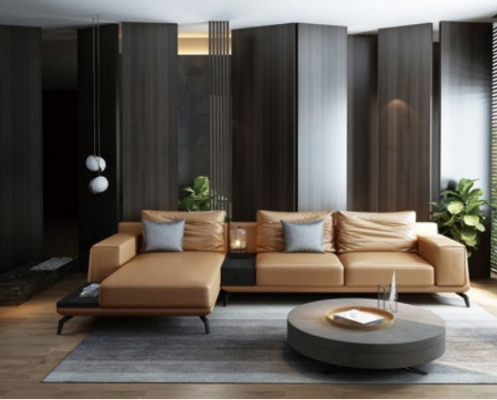 Woonlandschap L-vormige hoekbank bank ontwerp leer bekleding set bank.