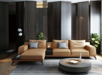 Woonlandschap L-vormige hoekbank bank ontwerp leer bekleding set bank.