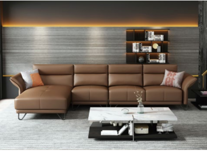 Italiaans design leren bankstel stijl meubels salontafel zitkussen hoekbankstel