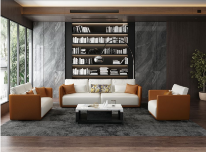 Luxe meubel bankstel bank bank stoffering 3 2 1 banken oranje leer