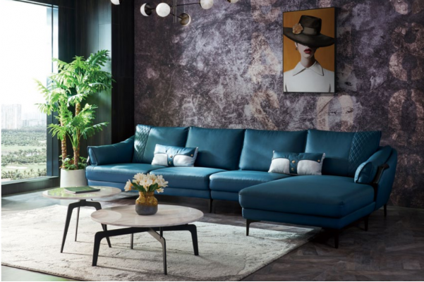 Italiaans gestoffeerde leren hoekbank moderne woonkameropstelling