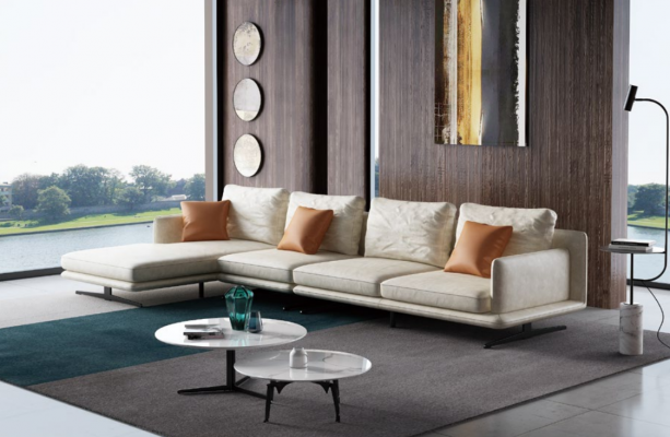 Woonlandschap hoekbank L-vorm fauteuil decor set stel moderne bank leer