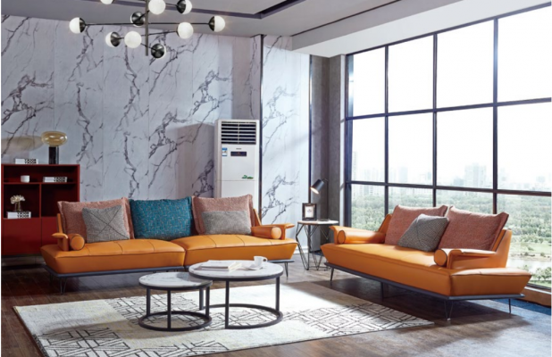 Italiaanse gestoffeerde zitgroep 4+2 set leer Bank Modern Sofa