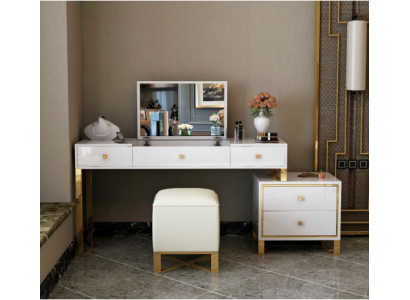 Kaptafel Spiegel Kruk Compleet Set Ladenkast Slaapkamer Nieuw 3-delig.
