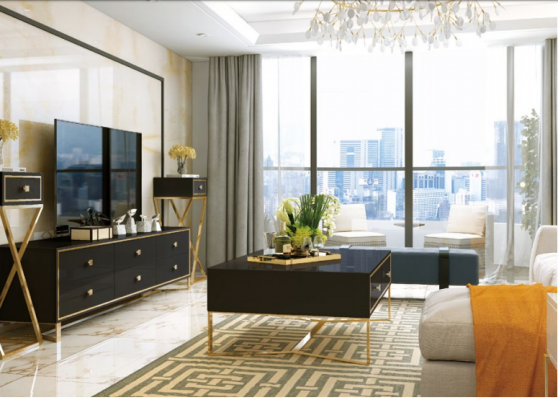 Italiaanse designmeubelen 2 delig set dressoir + salontafel hoogglans