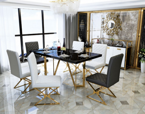 Moderne eettafelset roestvrij staal meubels tafel glas 6x armstoel stoel