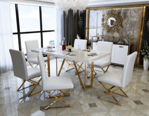 Moderne eettafelset roestvrij staal meubels tafel glas 6x armstoel stoel