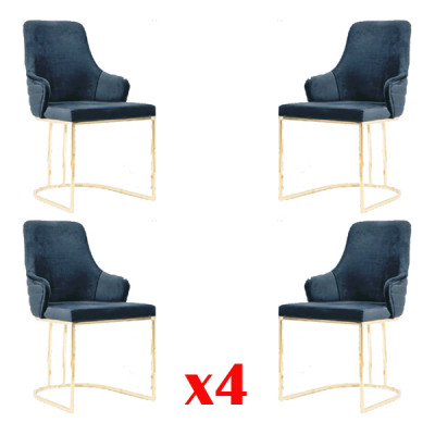 Stoelgroep 4x stoelen Stoel Stof Blauw Stoelen Meubel Groep Eetkamer