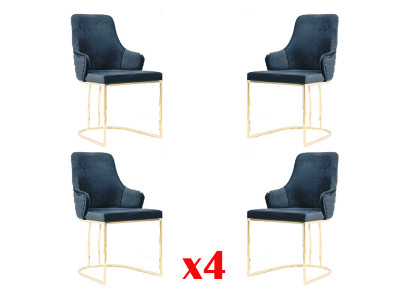 Stoelgroep 4x stoelen Stoel Stof Blauw Stoelen Meubel Groep Eetkamer