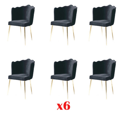 Groep van 6 stoelen set met textielbekleding en zitting van roestvrij staal voor de eetkamer.