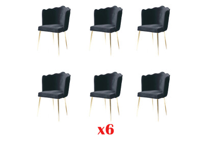 Groep van 6 stoelen set met textielbekleding en zitting van roestvrij staal voor de eetkamer.
