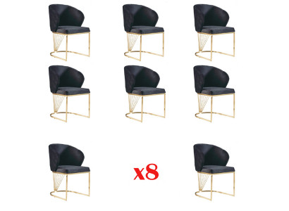 Set van 8 stoelgroepen, bekledde eetkamerstoelen van stof.