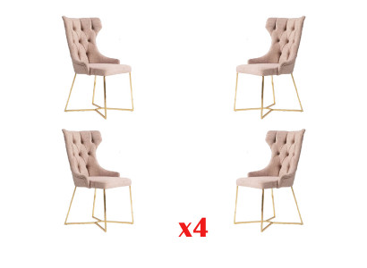 Zet 4x Chesterfield Designer Massief Houten Stoel Eetkamerstoel Ontwerper