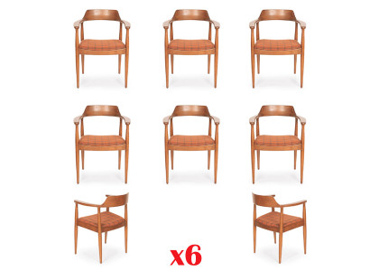 Stel van 6 stoelen Luxe Design Gestoffeerde Massief Houten Zitting Kantoor Eetkamer