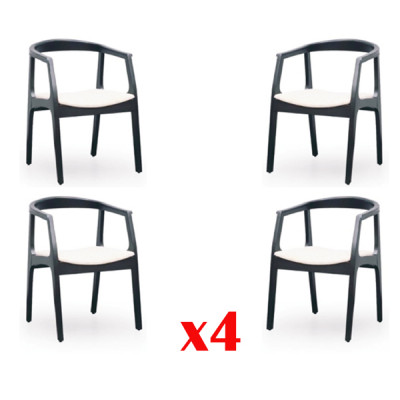 Stel 4x stoelontwerp houten textiel gestoffeerde stoelen gastronomisch eetkamerstof