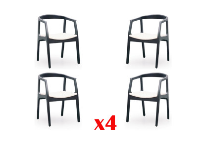 Stel 4x stoelontwerp houten textiel gestoffeerde stoelen gastronomisch eetkamerstof