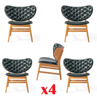 Ontwerpstoel Set 4x Stoelen Massief Hout Eetkamer Gestoffeerde Stoffen Stoelen