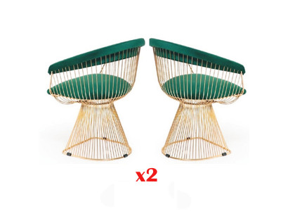 Ontwerp fauteuil bekleding set 2x stoel roestvrij staal 100% stof eetkamer meubels