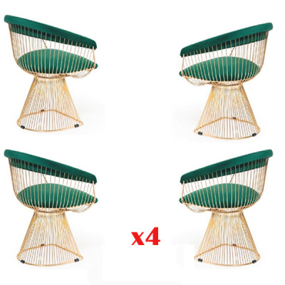 Set van 4 stoelen, eetkamerstoelen met textiel bekleding en stoelkussens.