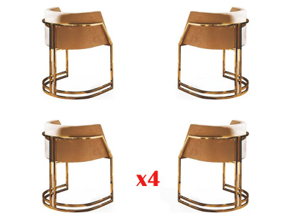 Keuken Eetkamer Modern 4x Stoel RVS Doek Beklede Stoelen