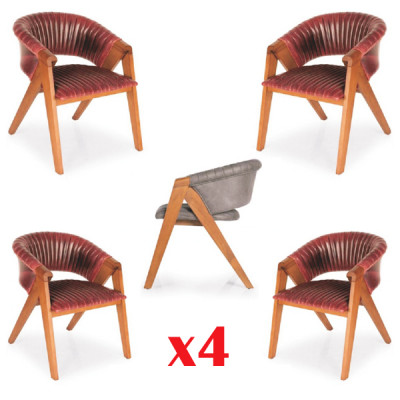 Set van 4 stoelen Modern Gestoffeerd Design Groep Houten Eetkamerstoelen