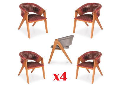Set van 4 stoelen Modern Gestoffeerd Design Groep Houten Eetkamerstoelen