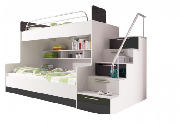 Zwart stapelbed stapelbed kinderkamer bedden hoogslaper hoogglans meubels