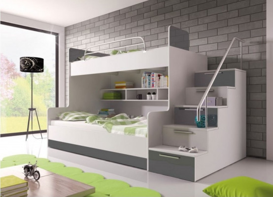 Grijze stapelbed stapelbed kinderkamer bedden hoogslaper hoogglans meubels